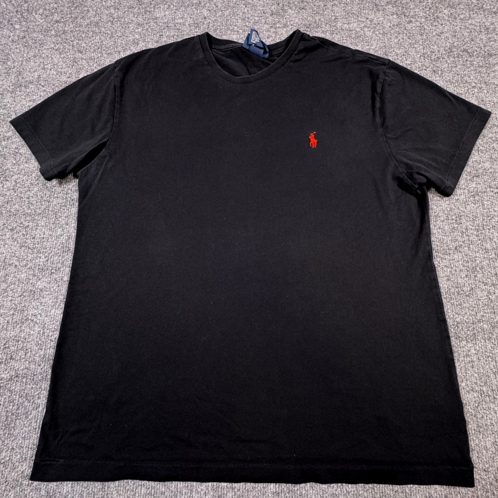 Polo Ralph Lauren Mens Black Cotton Short Sleeve T-Shirt Red Pony Logo Size L